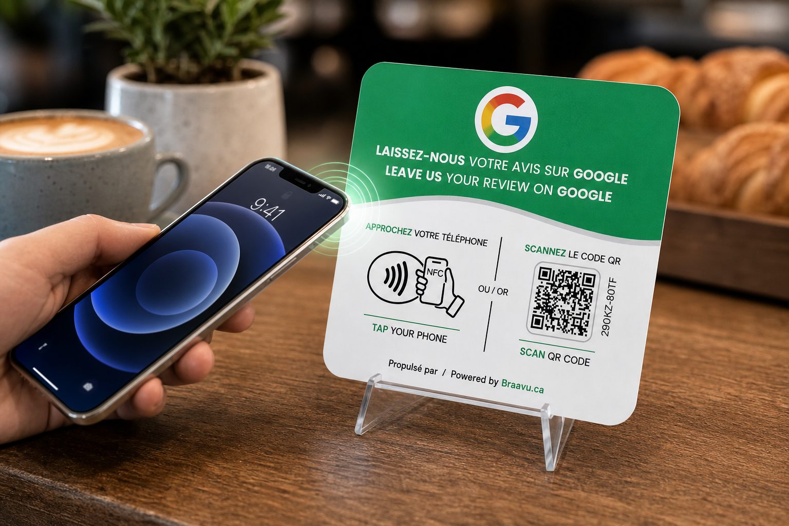 Braavu Google review plaque in a real business
