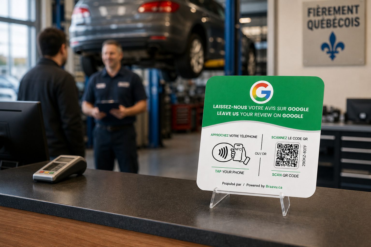 Braavu Google review plaque in a real business