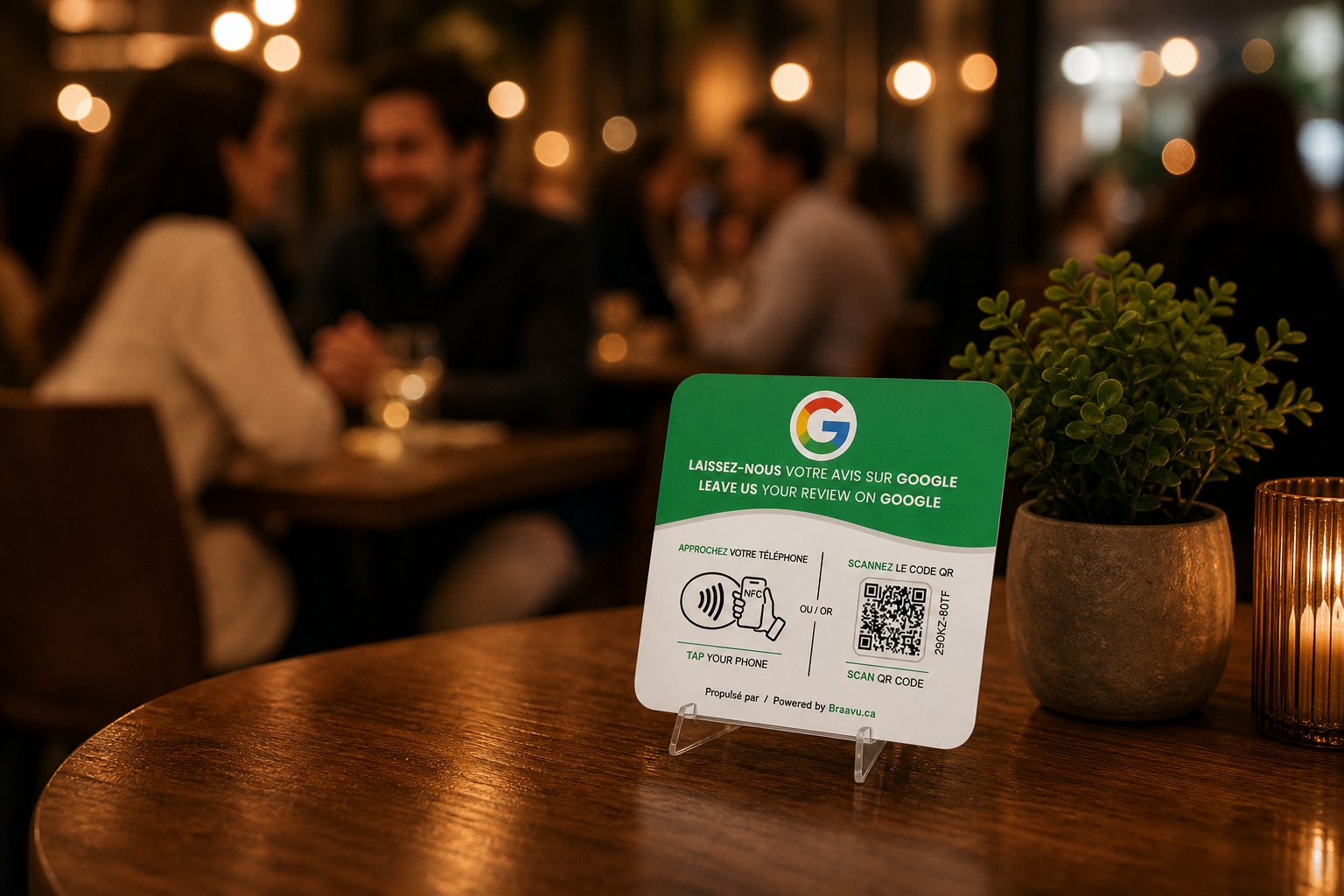 Braavu Google review plaque in a real business